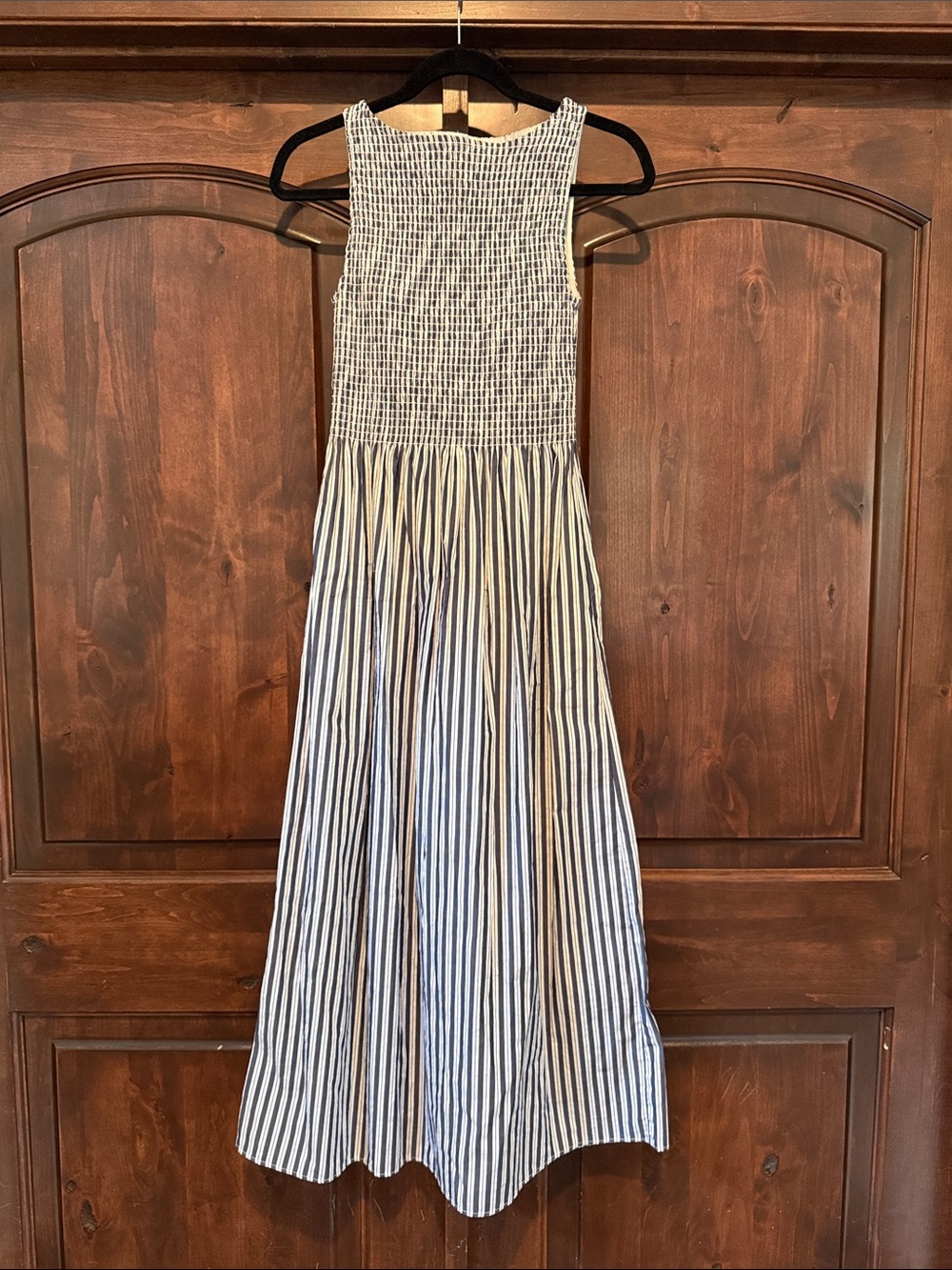 Hill House Navy and White Striped Smocked Maxi Sundress